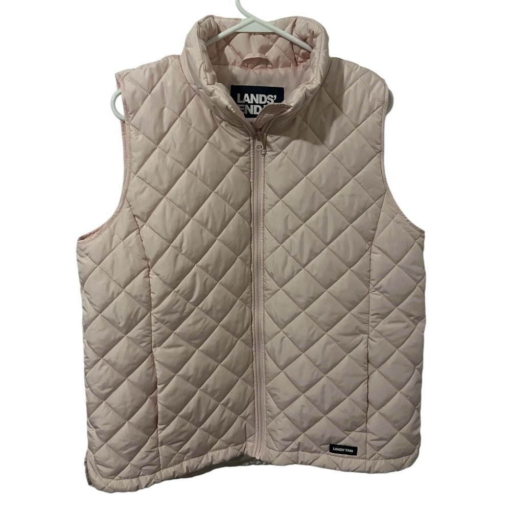 Lands End Women's Down Puffer Vest Zip Up Size XL Light Pink